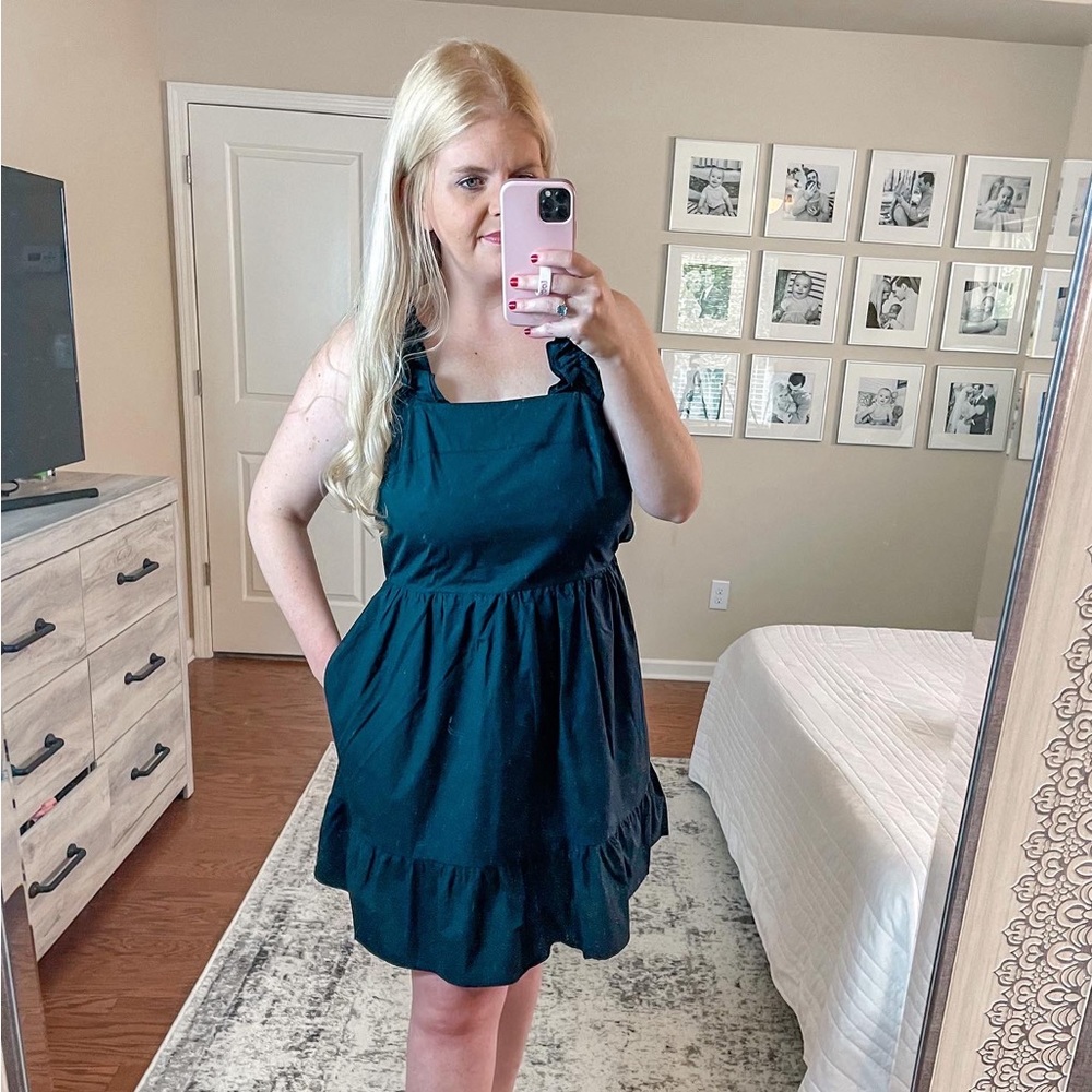 Black bow back ruffle tie strap dress from Target. Worn once for photo.